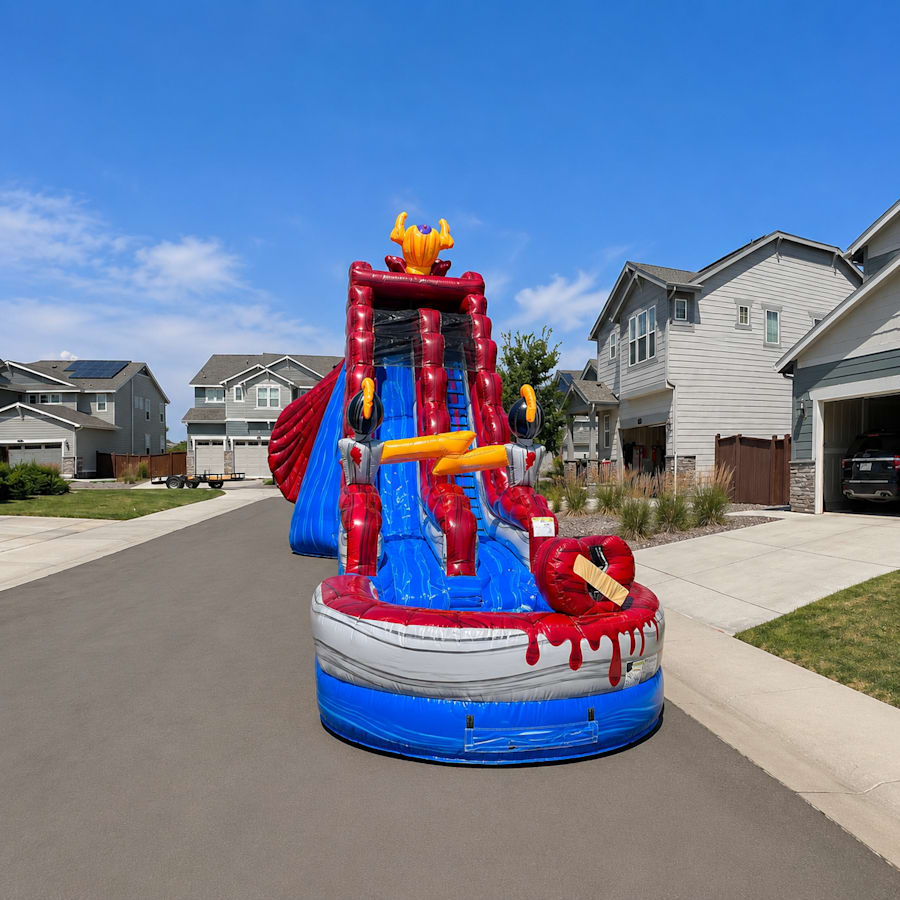 Original photo of Shane's 22ft Queen of Hearts inflatable